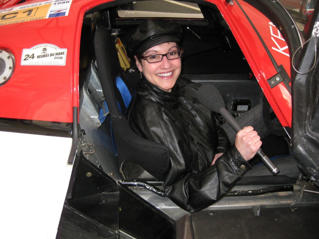 Mitzi Szereto reporting from inside a race car (unfortunately they took away the keys)
